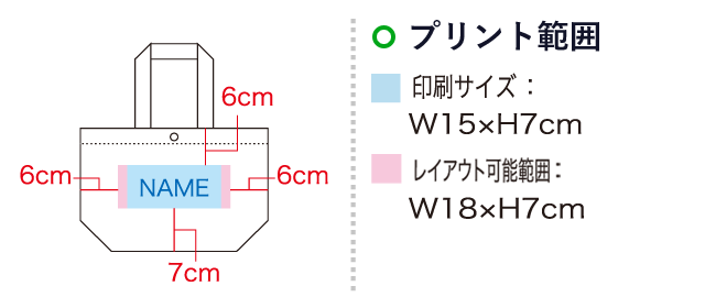 フェルトバッグ トートS（SNS-1100049）名入れ画像　印刷サイズ：W15×H7cm　レイアウト可能範囲：W18×H7cm