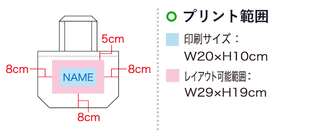 デニムバッグ トートMワイド（SNS-1100055）名入れ画像　印刷サイズ：W20×H10cm　レイアウト可能範囲：W29×H19cm