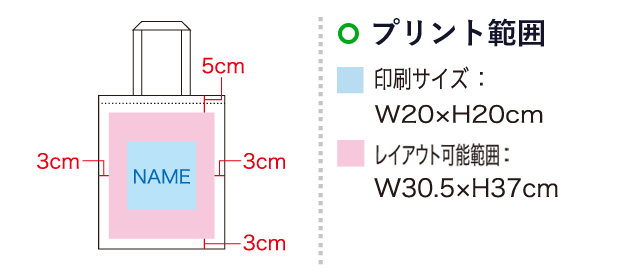 コットンバッグ A3ワイド（SNS-1100058）名入れ画像　印刷サイズ：W20×H20cm　レイアウト可能範囲：W30.5×H37cm