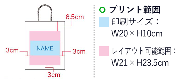 オートバッグ 2号　白無地（SNS-1100100）名入れ画像　印刷サイズ：W20×H10cm　レイアウト可能範囲：W21×H23.5cm