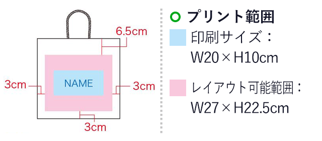 オートバッグ 3号　白無地（SNS-1100101）名入れ画像　印刷サイズ：W20×H10cm　レイアウト可能範囲：W27×H22.5cm