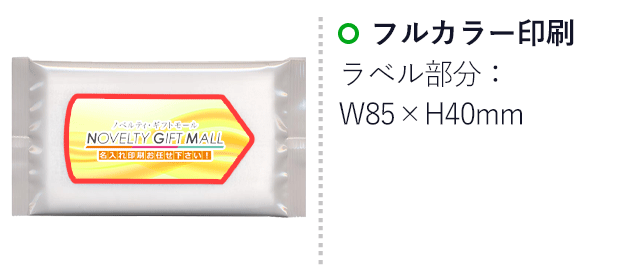 ウェットティッシュさわやか10枚入（SNS-MT-01）名入れ画像　フルカラー印刷　ラベル部分：W85×H40mm