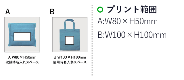 エコ・フォールディングバッグ(SNS-0100037)名入れ画像　印刷範囲　A：W80×H50mm　A：W100×H100mm