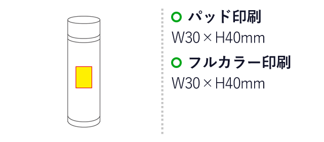 真空ステンレスミニボトル130ml（SNS-0100103）名入れ画像　パッド印刷：W30×H40mm　フルカラー印刷：W30×H40mm