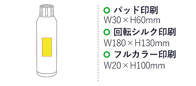 真空ステンレス炭酸ボトル 480ml（SNS-0100122）名入れ画像　パッド印刷：W30×H60mm　回転シルク印刷：W180×H30mm　フルカラー印刷：W20×H100mm