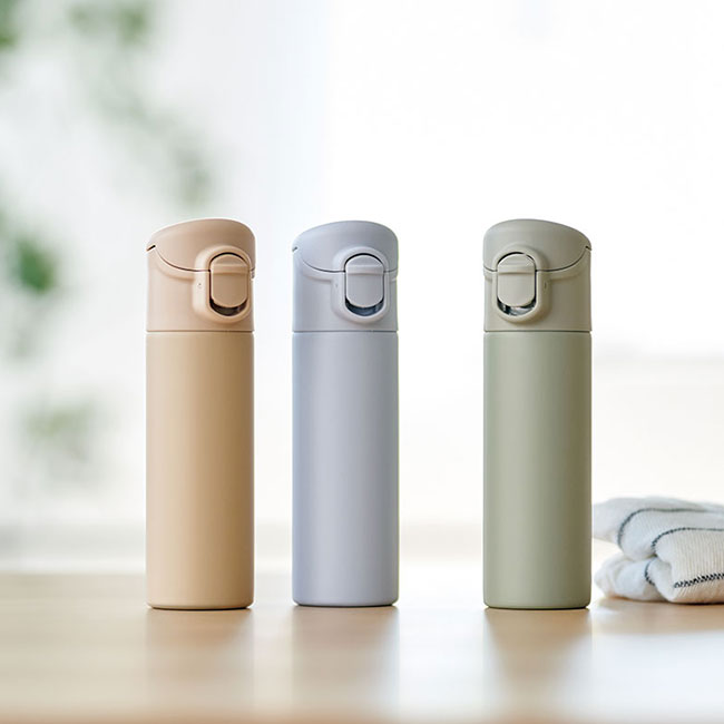 片手で飲めるワンタッチミニボトル140ml(SNS-0100151)ベージュ、ブルー、グリーン