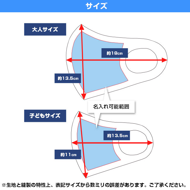 ふんわりフィットマスク（ワンポイント名入れ専用）(SNS-OR-010)サイズについて