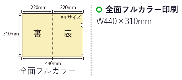 再生率75%PET A4クリアファイル(clearfile-A4pet)名入れ画像 プリント範囲 全面フルカラー印刷W440×H310mm