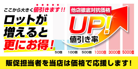 ロットが増えるとさらにお得！販促担当者を当店は価格で応援します！