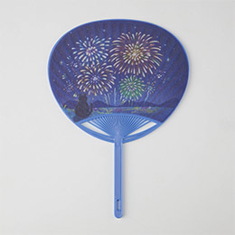 水で濡らせる布うちわ　花火