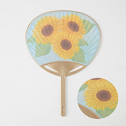 水で濡らせる布うちわ　ヒマワリ