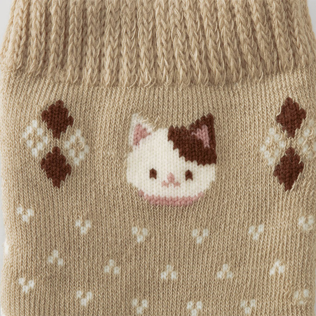 プノン／パイルソックス（SNS-2700509）猫の刺繍（茶色）