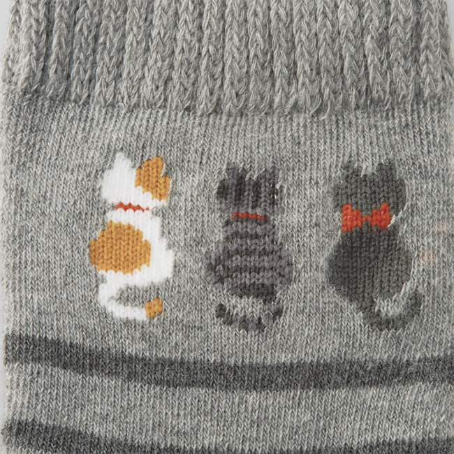 プノン／パイルソックス（SNS-2700509）猫の刺繍（三匹の猫）