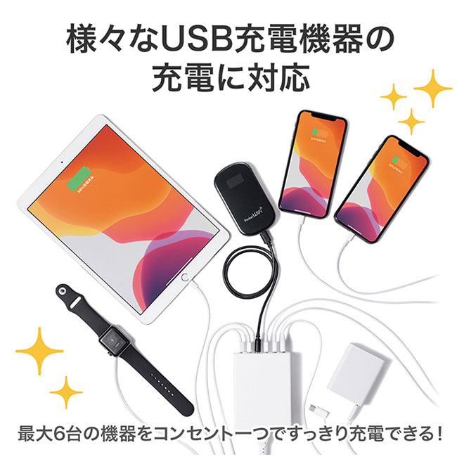 USB充電器（6ポート・合計12A）（ACA-IP67）様々なUSB充電機器の充電に対応