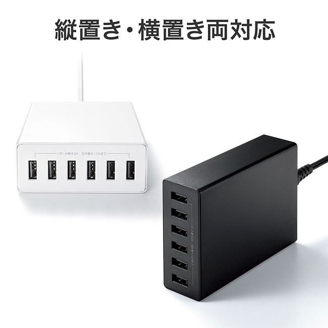 USB充電器（6ポート・合計12A）（ACA-IP67）縦置き・横置き両対応