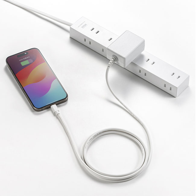 USB PD対応AC充電器（PD20W・TypeCケーブル一体型）（ACA-PD102W）充電イメージ