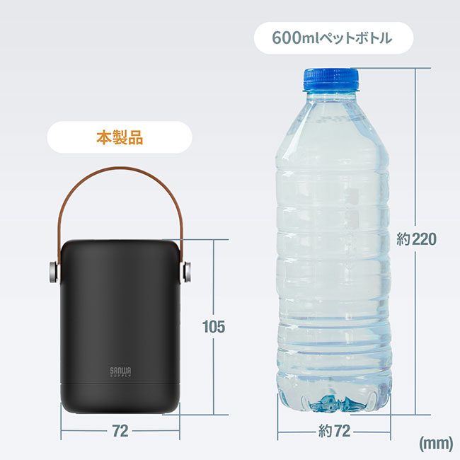 USB PD対応モバイルバッテリー（25000mAh・PD100W）（BTL-RDC31）本製品とペットボトルの大きさ比較