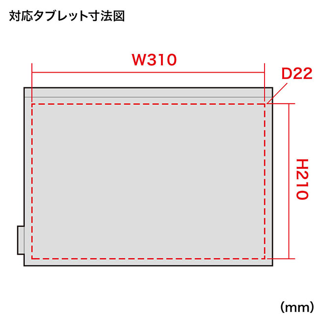 マルチクッションケース（11.6インチワイドパソコン対応）（IN-C9）対応タブレット寸法図