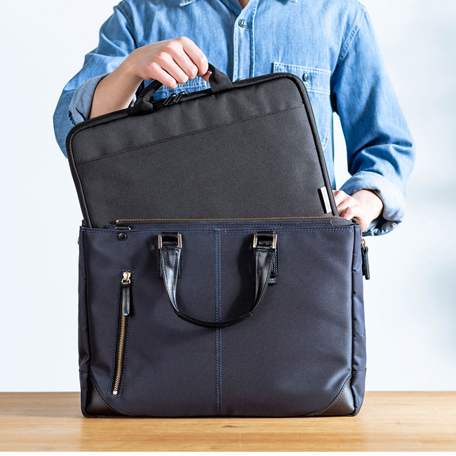 取っ手付きPCインナーケース（14インチワイド）（IN-GH14BK）バッグへ収納可能