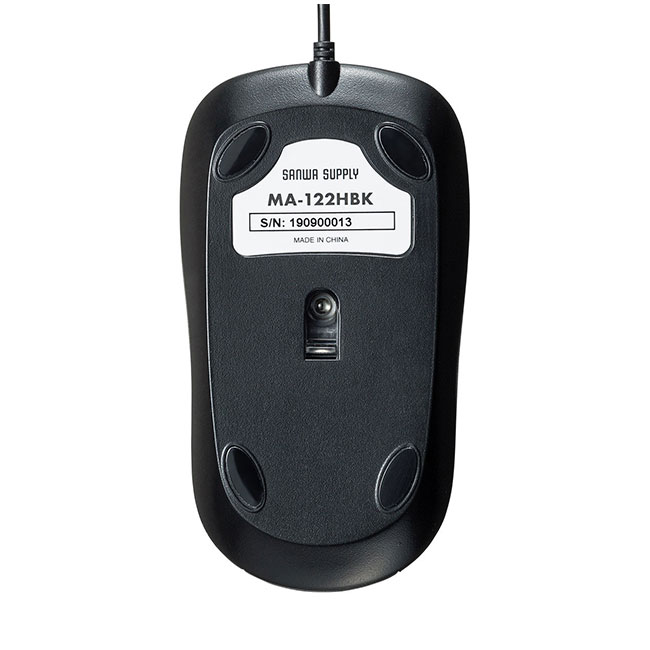 静音有線光学式マウス（MA-122HBK）背面