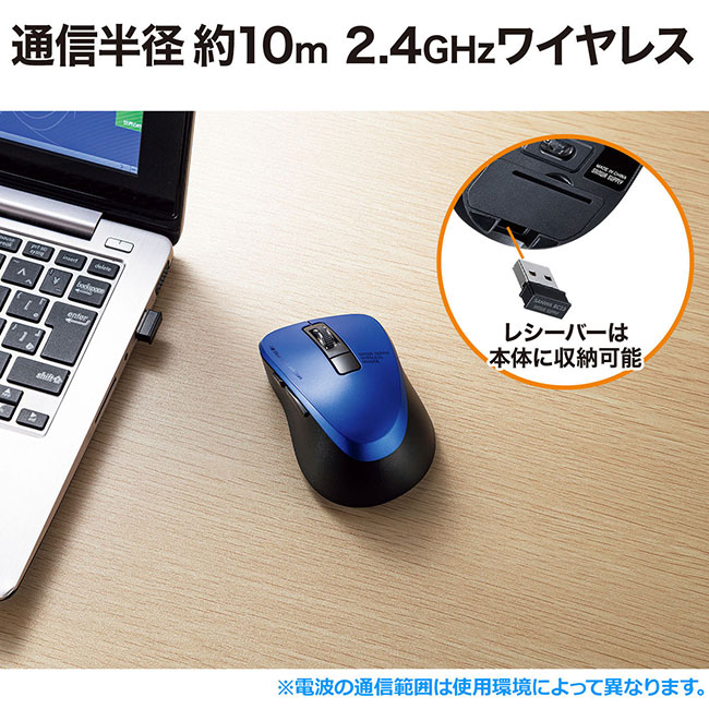 静音ワイヤレスブルーLEDマウス（MA-WBL153）2.4GHzワイヤレス