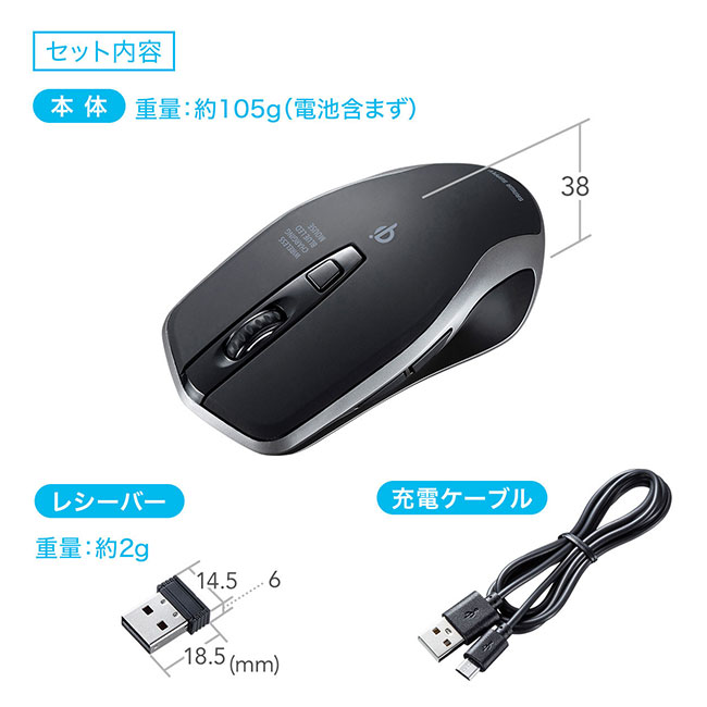 ワイヤレス充電マウス（ブラック）（MA-WBL157BK）セット内容