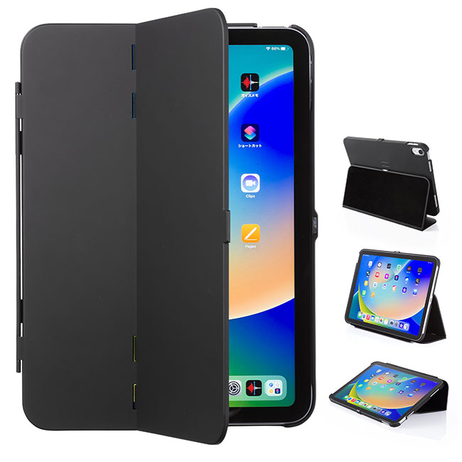 iPad 11インチ A16（2025）/第10世代iPad 10.9インチ用ハードケース（スタンドタイプ・ブラック）（PDA-IPAD1904BK）商品仕様（タブレット装着）