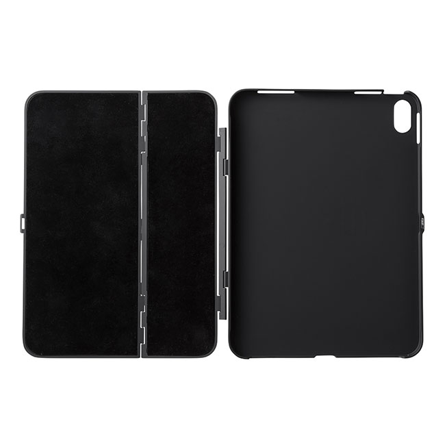 iPad 11インチ A16（2025）/第10世代iPad 10.9インチ用ハードケース（スタンドタイプ・ブラック）（PDA-IPAD1904BK）見開き状態