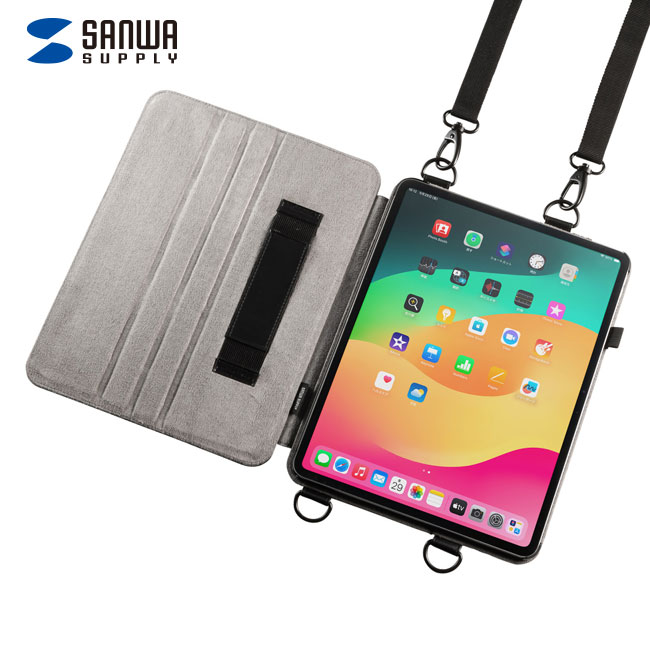 iPad Air 13インチ（M3/2025、M2/2024）用スタンド・ベルト付きケース（PDA-IPAD2112BK）