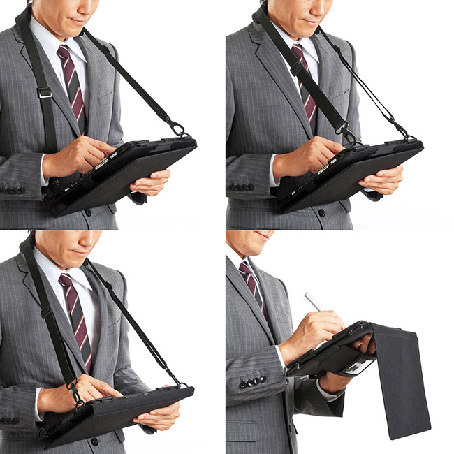 ショルダーベルト・ハンドベルト・ペンホルダー付き10.1インチタブレットケース（PDA-TAB4）使用イメージ