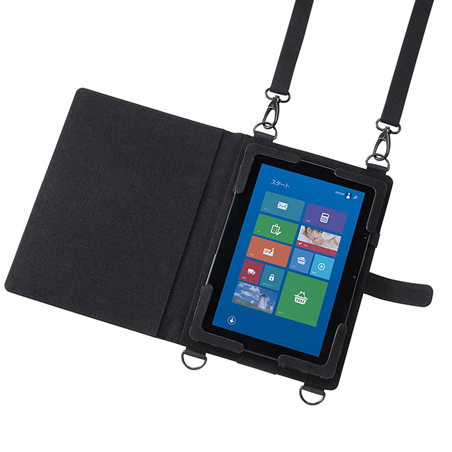 ショルダーベルト付き10.1インチタブレットPCケース（スタンド機能付き）（PDA-TAB4ST）タブレット装着イメージ