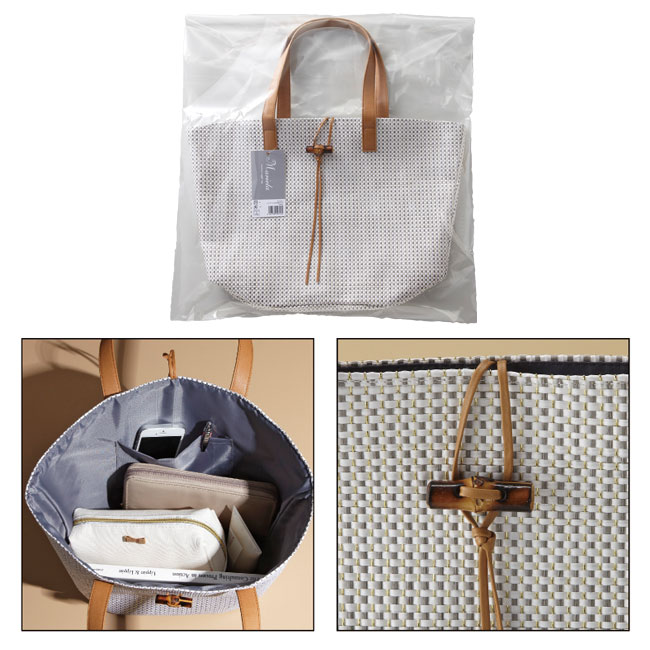マリエラ・バンブートグル付きバッグ（sd183001）ポリ袋入、収納例、留め具
