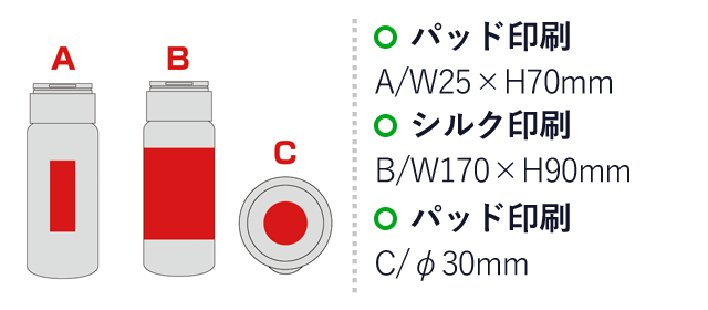 セルトナ・ハンドル付き真空ステンレスボトルー(sd183341-5)名入れ画像　パッド印刷25×70mm、φ30mm、シルク印刷170×80mm