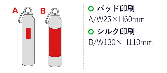セルトナ・スリムアルミボトル(sd191481-6) 名入れ画像 A：パッド印刷W25×H60mm B：シルク印刷W130×H110mm