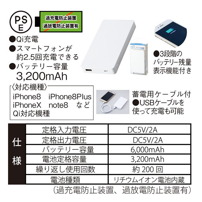 Qi対応ワイヤレス充電モバイルバッテリー(sd193058)商品仕様