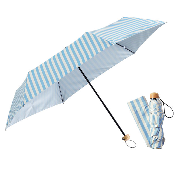 ナチュラルストライプ・晴雨兼用折りたたみ傘(sd201037)サックス