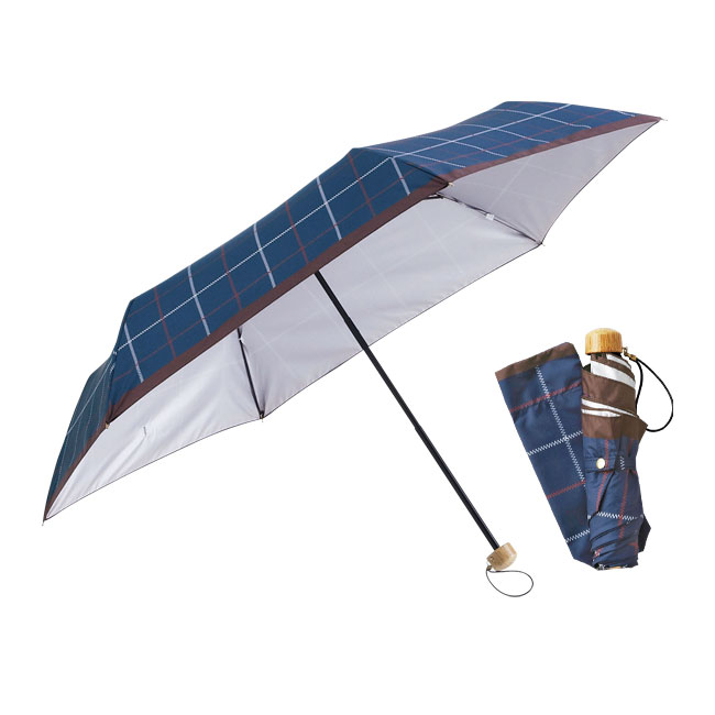 プレーンチェック・晴雨兼用折りたたみ傘(sd201039)ネイビー