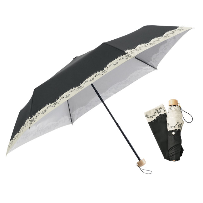アイビーフラワー・晴雨兼用折りたたみ傘(sd201040)ブラック