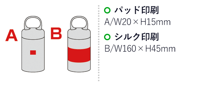 格子柄涼感タオル（カラビナボトル入り）(SNS-0600052)名入れ画像　パッド印刷：A/Ｗ20×Ｈ15mm　B/Ｗ160×Ｈ45mm