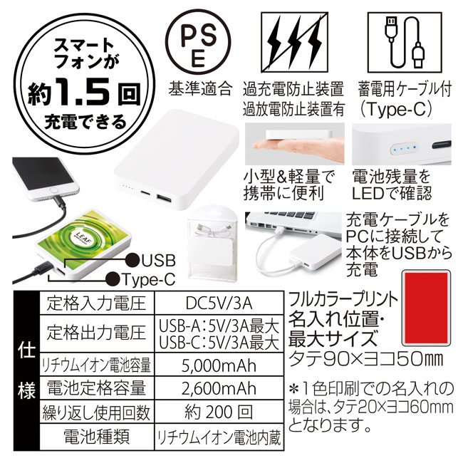 急速充電対応フラットモバイルバッテリー5000（SNS-0600188）商品詳細