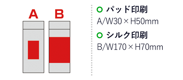 プレミナ・スマート真空ステンレスボトル【一部カラー在庫なし】（SNS-0600192）名入れ画像　パッド印刷：A/W30
×H50mm　シルク印刷：B/W170×H70mm