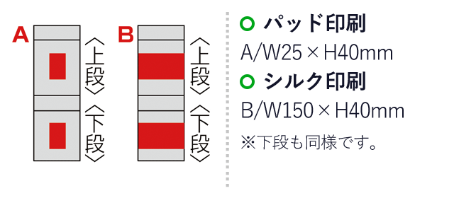 セパレート真空二重ステンレスボトル（SNS-0600195）名入れ画像　パッド印刷：A/W25×H40mm　シルク印刷：B/W150×H40mm