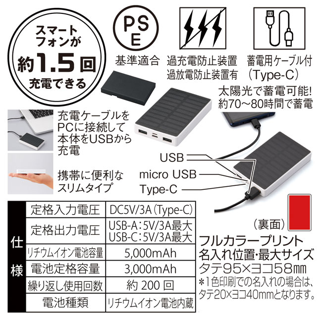 ソーラーモバイルチャージャー5000（SNS-0600218）商品詳細