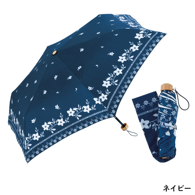 フラワーリース・晴雨兼用折りたたみ傘（SNS-0600287）ネイビーカラー