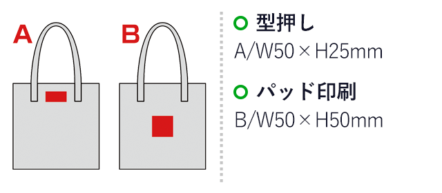 レニュー・合皮スクエアミニトート（SNS-0600476）名入れ画像　型押しA/W50×H25mm　パッド印刷B/W50×H50mm