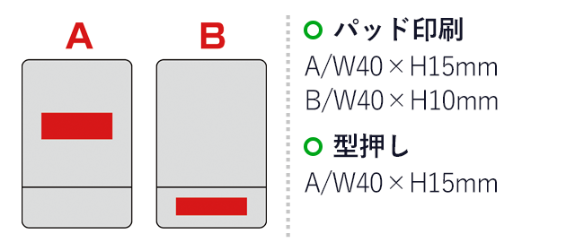 スリムプレートミラー（SNS-0600477）名入れ画像　パッド印刷A/W40×H15mm,B/W40×H10mm　型押しA/W40×H15mm