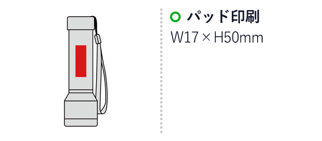 メタリック2WAYCOBライト（ストラップ付き）（SNS-0600491）名入れ画像　名入れ範囲　パッド印刷　W17×H50mm