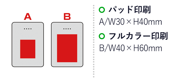 スマートモバイルバッテリー10000（SNS-0600556）名入れ画像　名入れ範囲　パッド印刷　A：W30×H40mm　フルカラー印刷　B:W40×H60mm