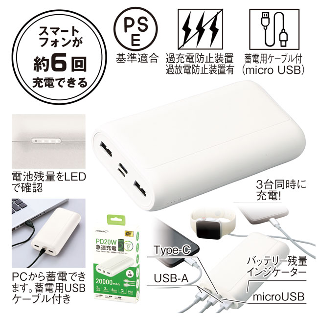 クイックチャージフラットモバイルバッテリー20000（SNS-0600557）商品仕様