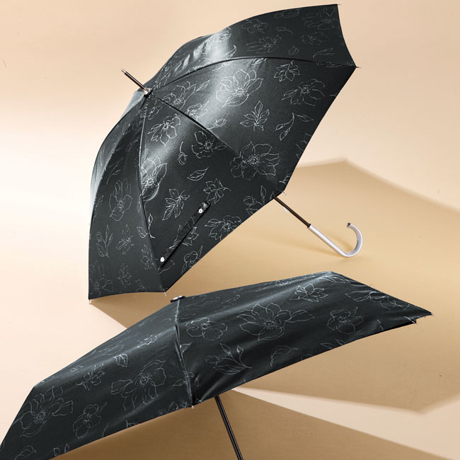 ラインフラワー・晴雨兼用折りたたみ傘（SNS-0600598）ライトタッチのシンプルな花